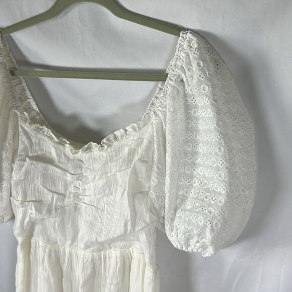 HEARTLOOM Cella Embroidered Eyelet Puff Sleeves Smocked Tiered Mini Dress NWT M - Picture 9 of 12